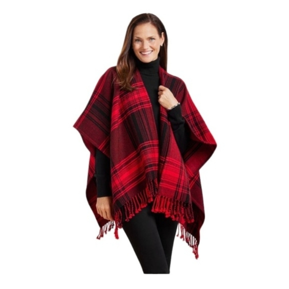 Talbots Woven Fringe Ruana Wrap Scarf 44x55 (One Size)